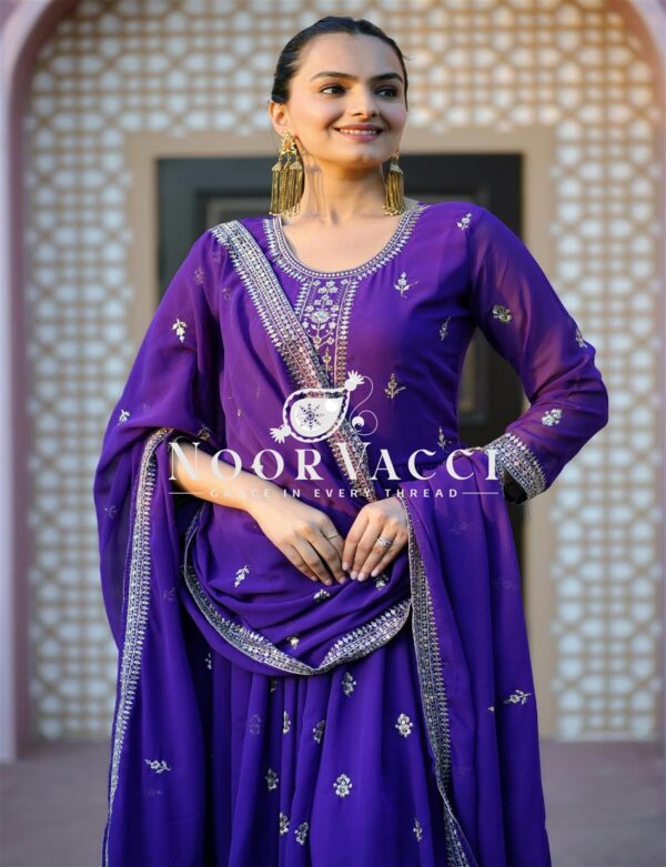 Buy Elegant Georgette Designer Gown with Sequence Embroidery and Matching Dupatta - Image 4