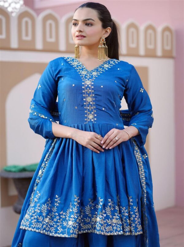 Shop Stylish Chinon Embroidered Sharara Suit with Sequence Work and Matching Dupatta - Image 4
