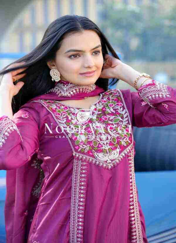 Designer Chinon Gown with Coding Sequence Embroidery – Elegant Ethnic Wear with Dupatta - Image 4