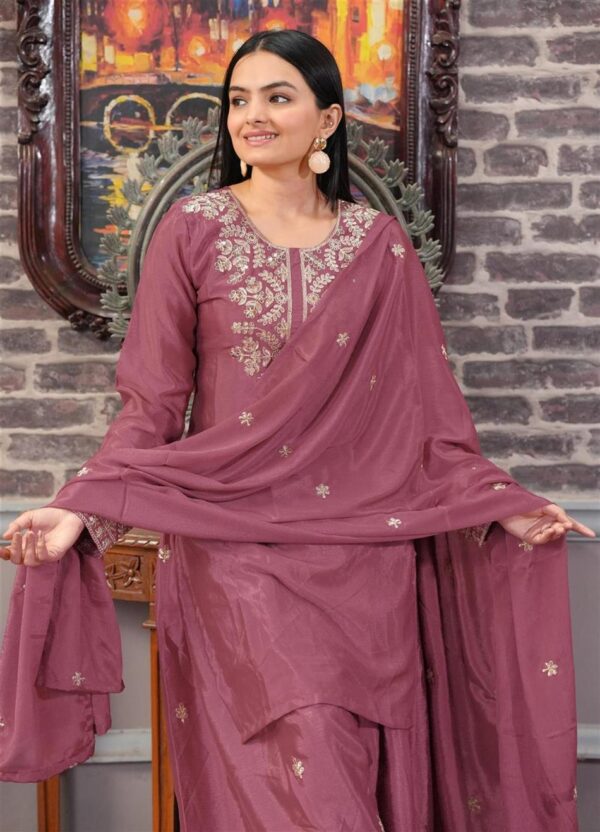 Shop Designer Embroidered Chinon Sharara Suit with Sequence Work – Elegant Festive Outfit - Image 4