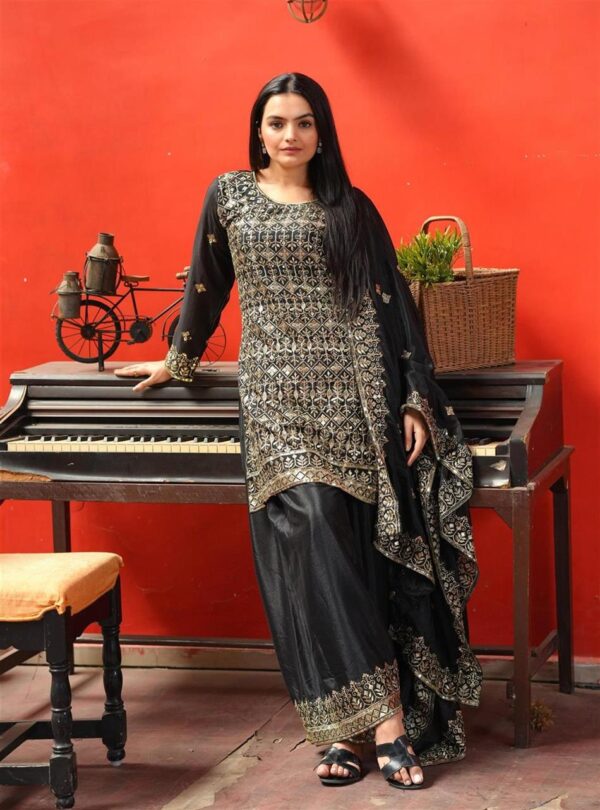 Buy Elegant Chinon Sharara Suit with Intricate Sequence Embroidery - Image 4