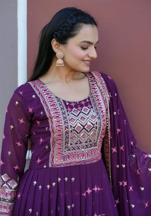 Buy Elegant Fox Georgette Embroidered Gown Set with Sequence Work – Premium Festive Style - Image 4