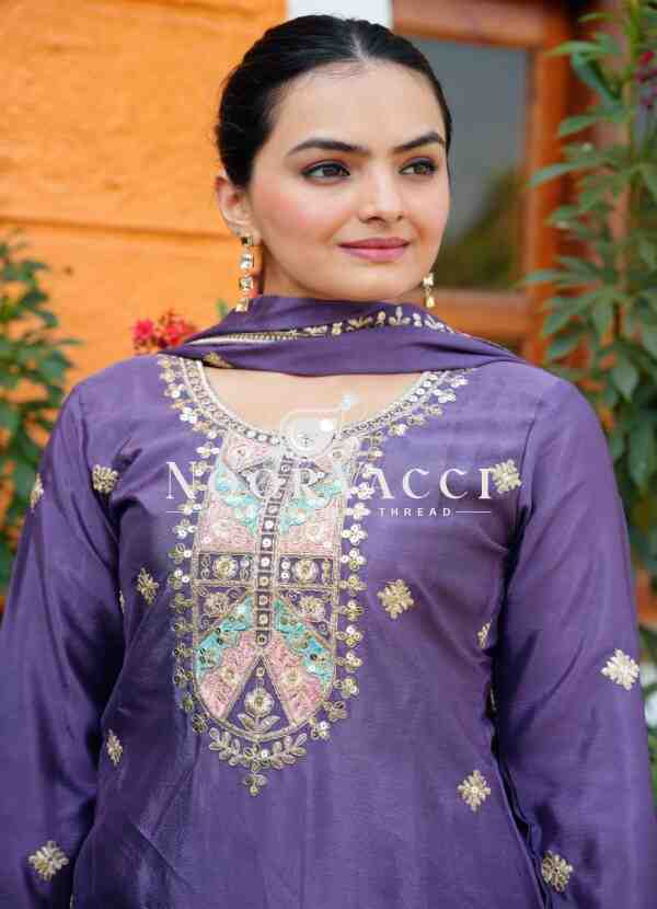 Designer Chinon Sharara Suit with Coding Sequence Embroidery – Premium Festive Wear - Image 4
