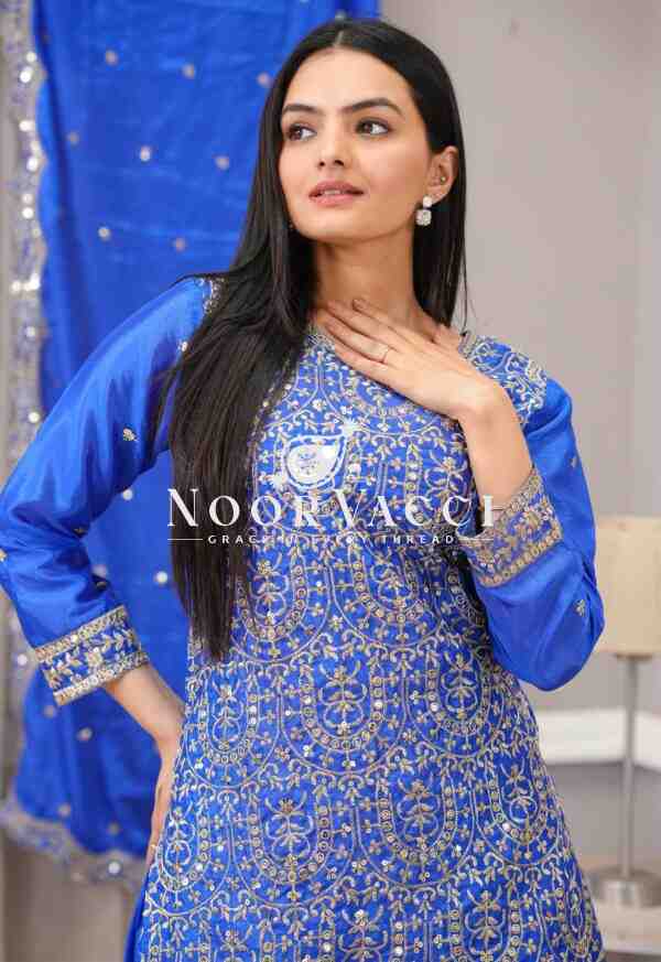 Chinon Embroidered Sharara Suit with Sequence Work – Festive Designer Set - Image 4