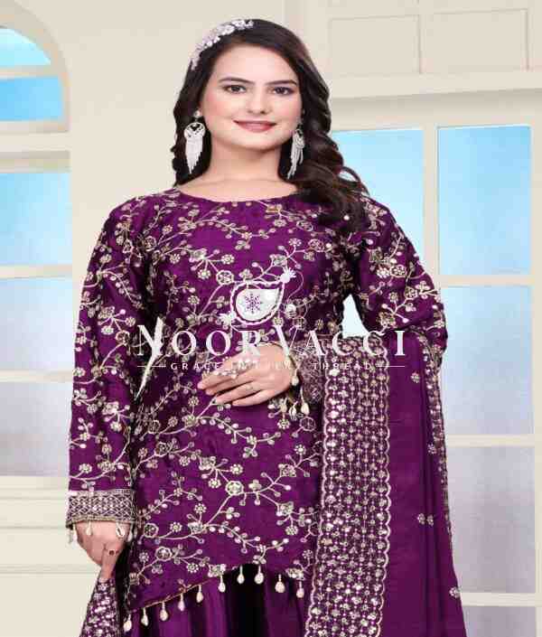 Elegant Chinon Sharara Suit with Real Kodi Lace & Sequence Embroidery - Image 4