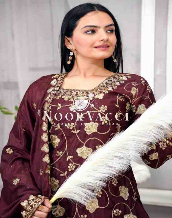 Elegant Chinon Sharara Suit with Real Kodi Lace and Sequence Embroidery - Image 4