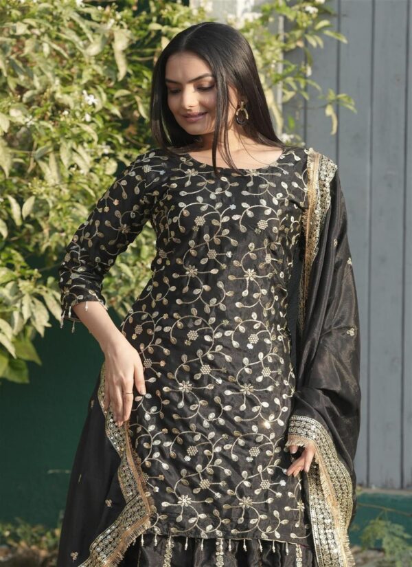 Buy Designer Chinon Lehenga Suit with Front & Back Sequence Embroidery Work - Image 4