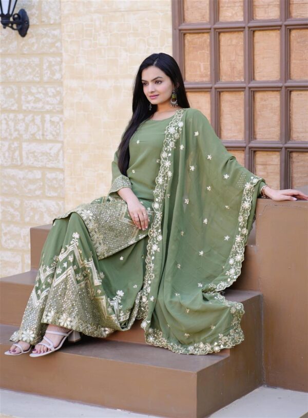 Buy Elegant Fox Georgette Sharara Suit with Rich Sequence Embroidery - Image 4