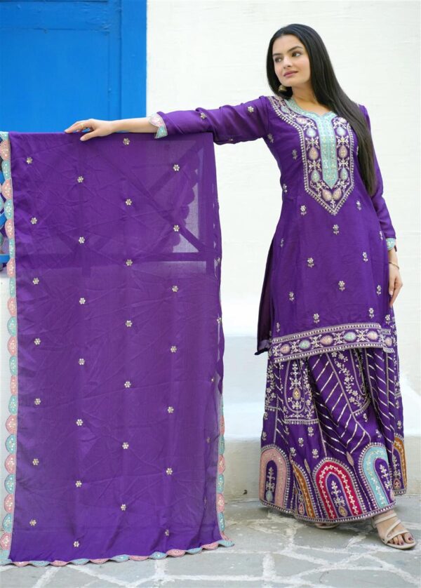 Shop Elegant Chinon Suit with Coding Sequence Embroidery & Sharara Flair - Image 4