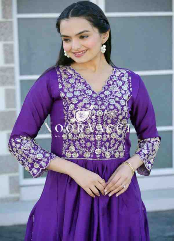 Elegant Chinon Embroidered Gown with Sequence Work and Dupatta - Image 5