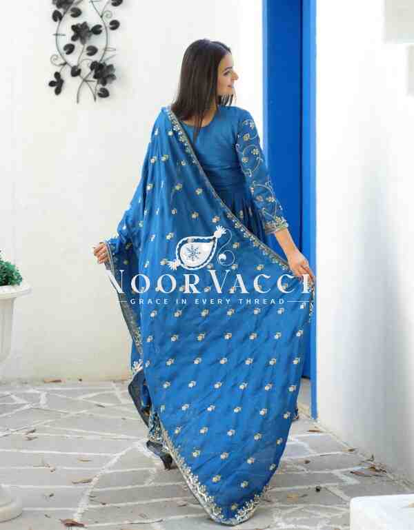 Elegant Chinon Embroidered Gown Set with Sequence Work and Matching Dupatta - Image 5