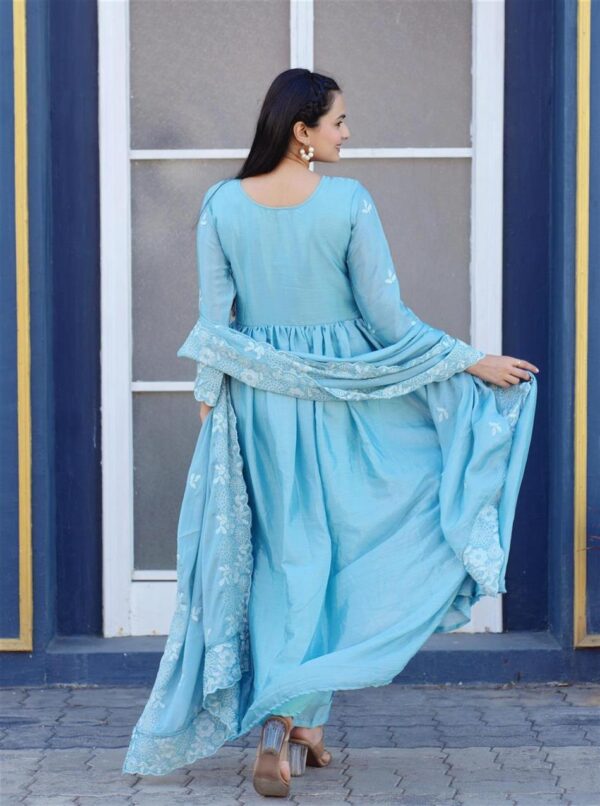 Buy Graceful Embroidered Chinon Gown Set with Dupatta – Perfect for Festive Elegance - Image 4