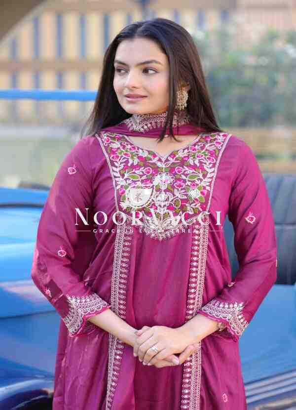 Designer Chinon Gown with Coding Sequence Embroidery – Elegant Ethnic Wear with Dupatta - Image 5