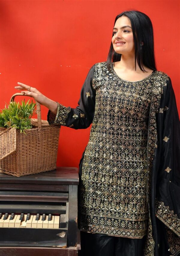 Buy Elegant Chinon Sharara Suit with Intricate Sequence Embroidery - Image 5