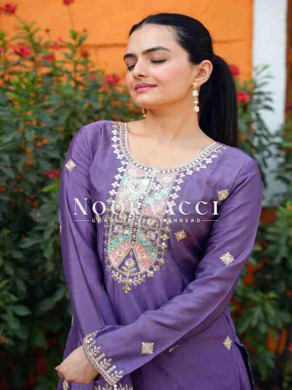 Designer Chinon Sharara Suit with Coding Sequence Embroidery – Premium Festive Wear - Image 5