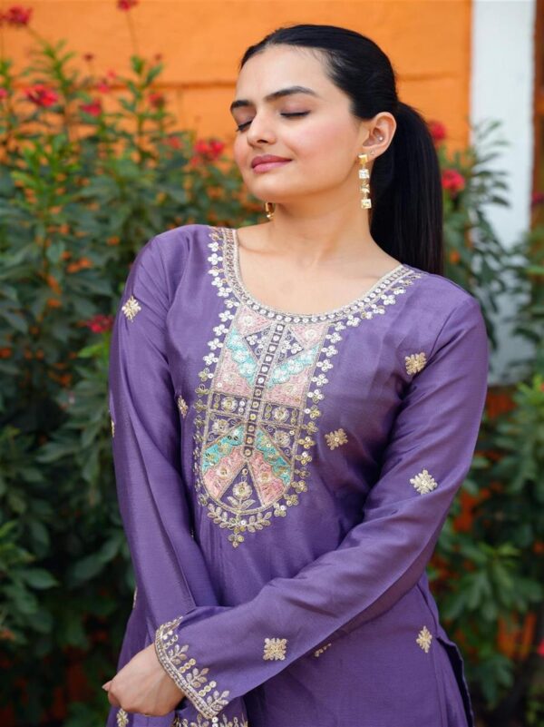 Shop Designer Chinon Sharara Suit with Coding Sequence Embroidery – Premium Festive Wear - Image 5