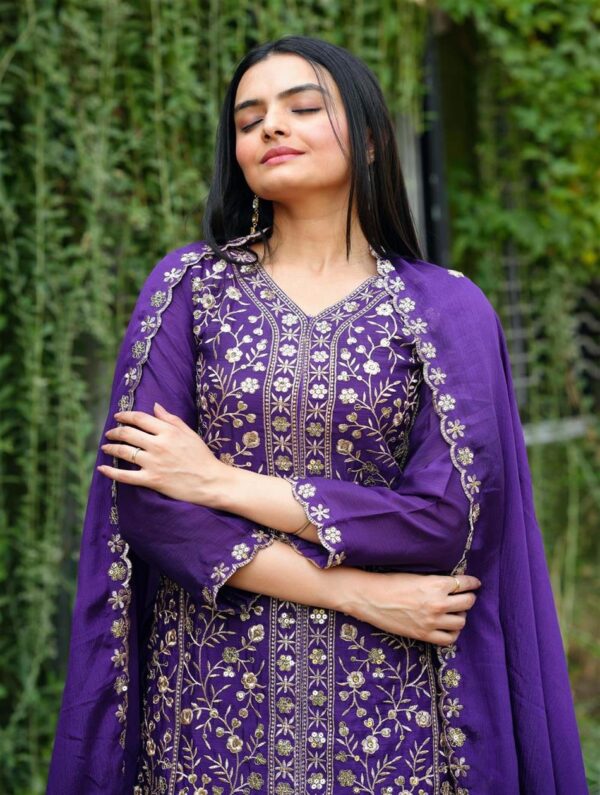 Buy Elegant Chinon Sharara Suit with Sequence Embroidery – Designer Ethnic Ensemble - Image 5
