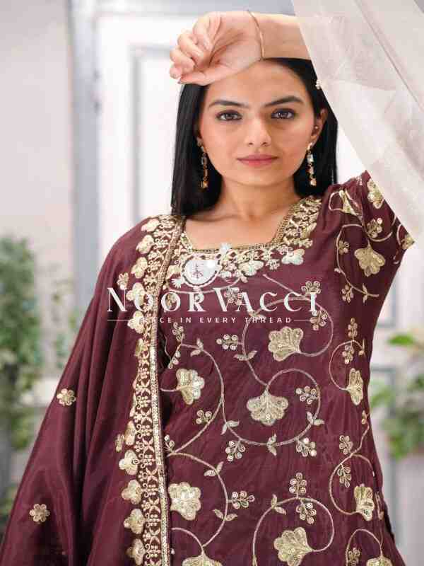 Elegant Chinon Sharara Suit with Real Kodi Lace and Sequence Embroidery - Image 5