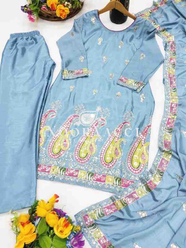 New Designer Chinon Suit with Sequence Embroidery Work - Image 5