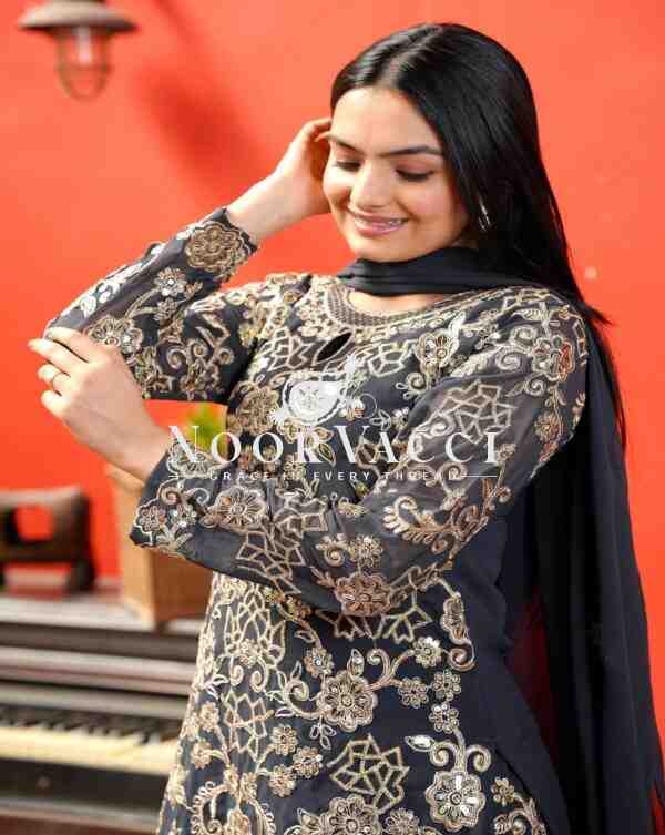 New Designer Fox Georgette Sharara Suit with Coding Sequence Embroidery - Image 4