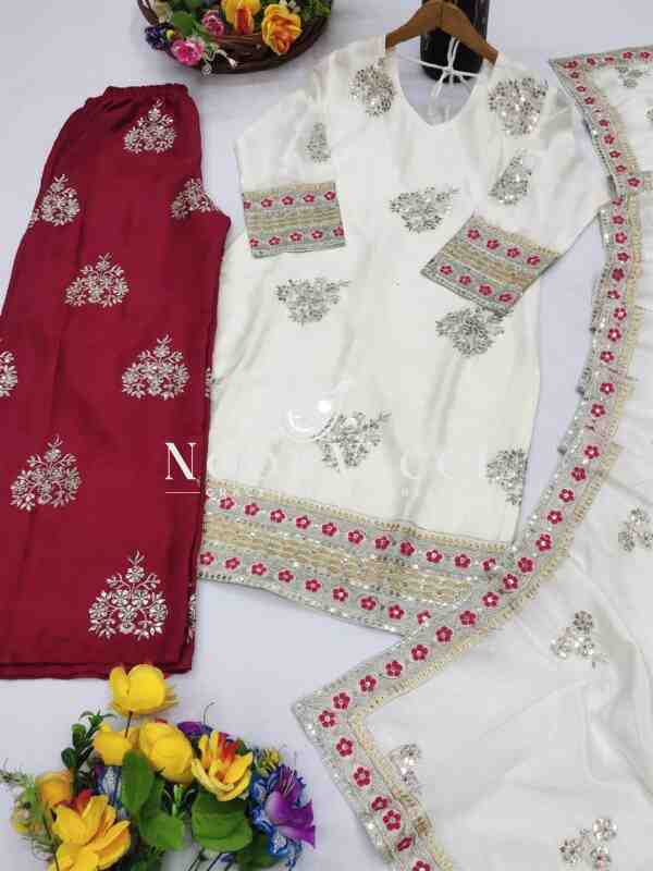 New Designer Chinon Suit with Sequence Embroidery Work - Image 4