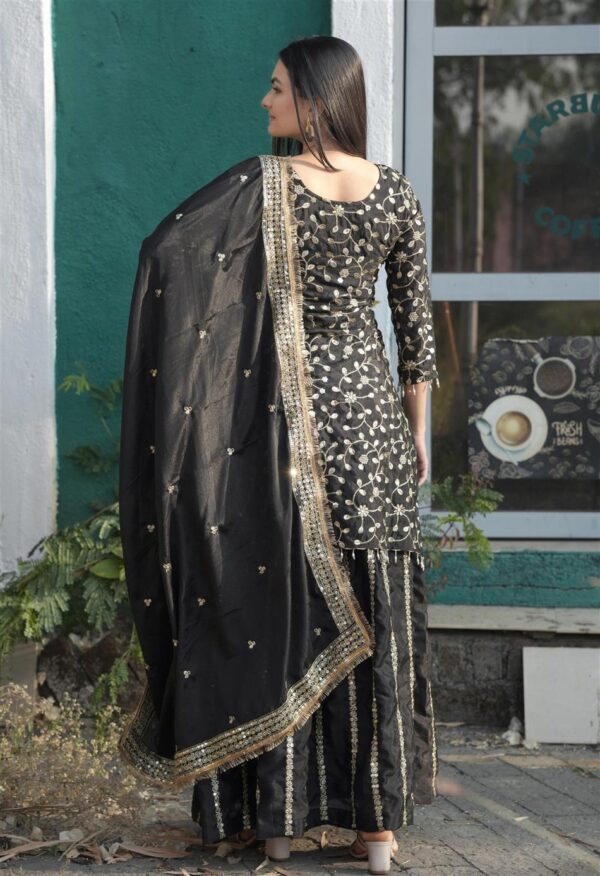 Buy Designer Chinon Lehenga Suit with Front & Back Sequence Embroidery Work - Image 5