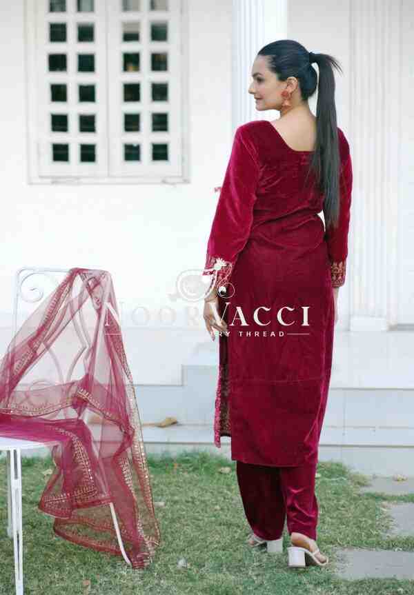 Elegant Velvet Designer Suit with Butterfly Net Dupatta, Winter Perfect Glamwear! - Image 5