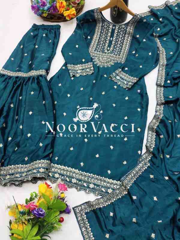 New Designer Chinon Sharara Suit with Sequence Embroidery - Image 6