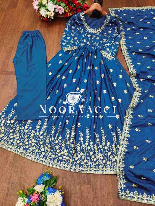 Elegant Chinon Embroidered Gown Set with Sequence Work and Matching Dupatta - Image 6