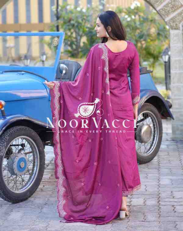 Designer Chinon Gown with Coding Sequence Embroidery – Elegant Ethnic Wear with Dupatta - Image 6