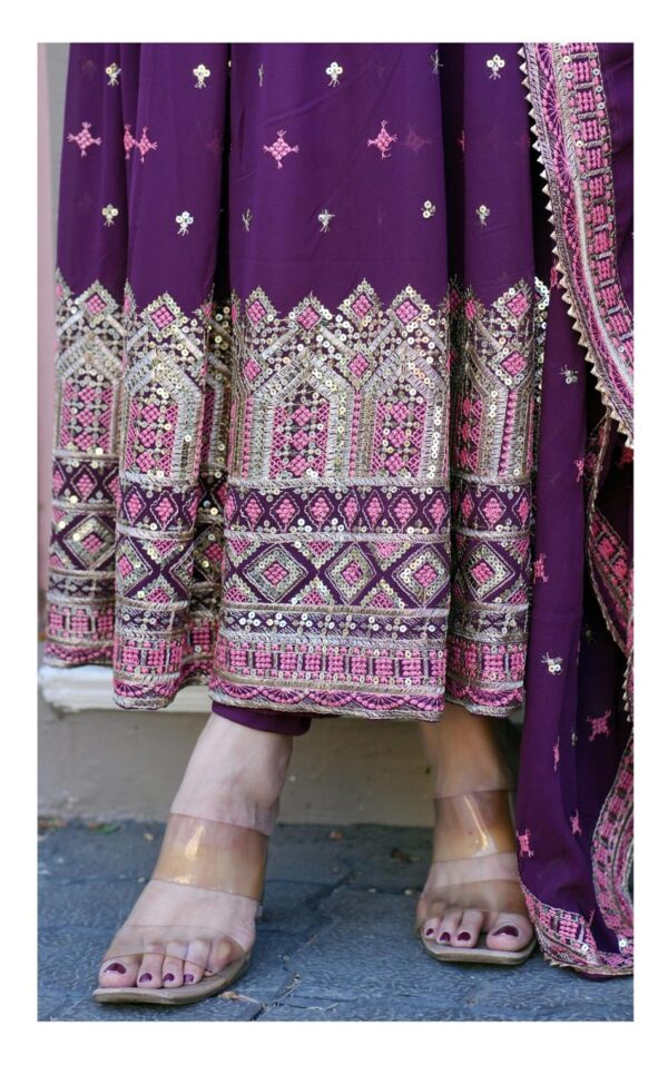 Buy Elegant Fox Georgette Embroidered Gown Set with Sequence Work – Premium Festive Style - Image 6