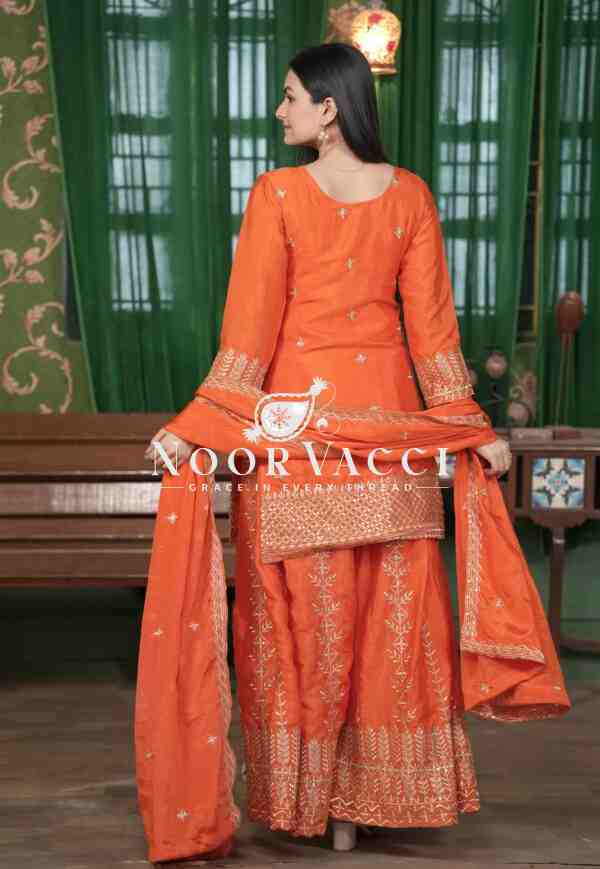 Chinon Embroidered Sharara Suit with Dual-Side Work & Heavy Dupatta – Designer Festive Wear - Image 6