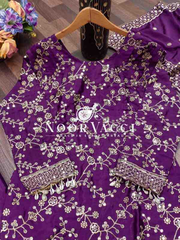 Elegant Chinon Sharara Suit with Real Kodi Lace & Sequence Embroidery - Image 5