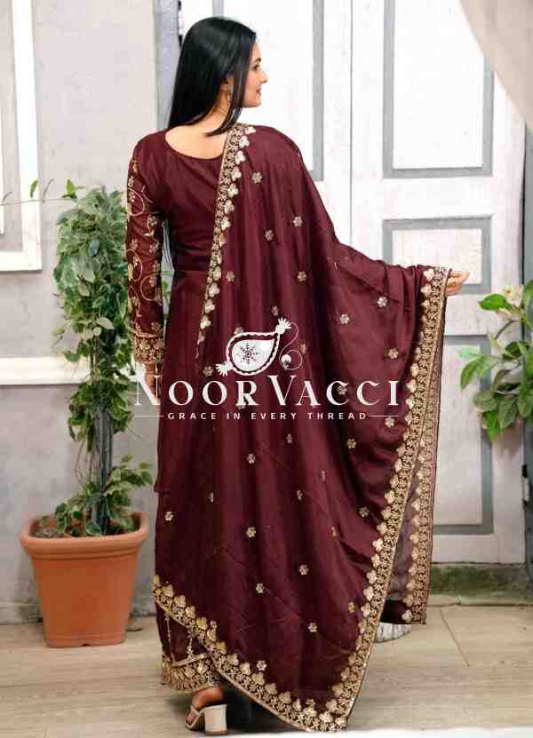 Elegant Chinon Sharara Suit with Real Kodi Lace and Sequence Embroidery - Image 6