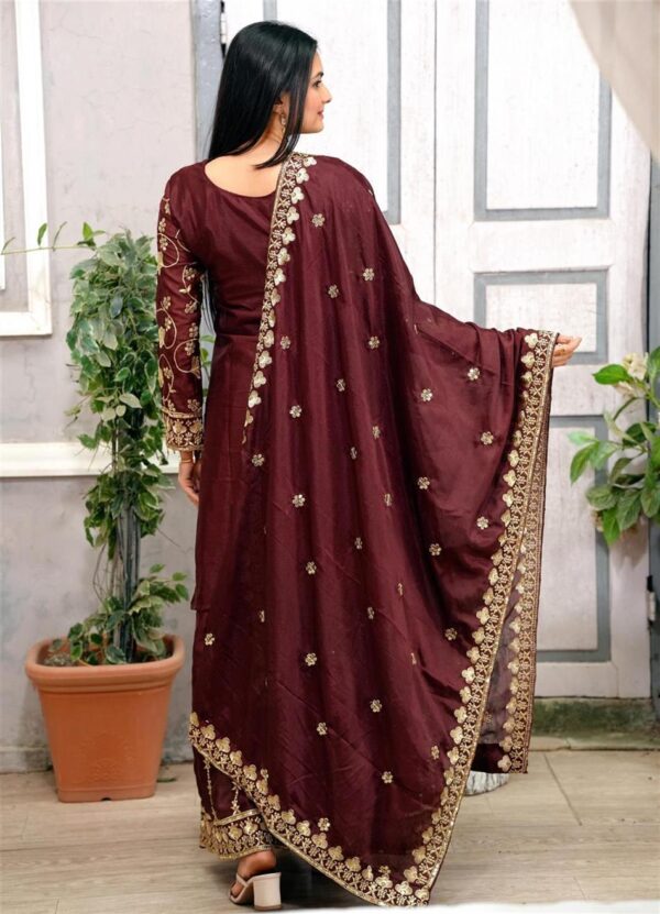 Buy Elegant Chinon Sharara Suit with Real Kodi Lace and Sequence Embroidery - Image 6