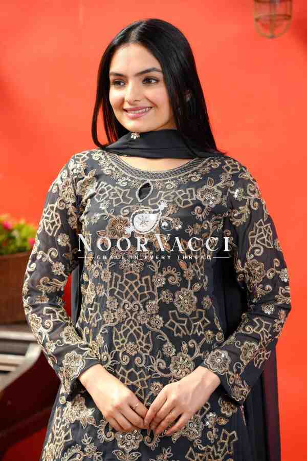 New Designer Fox Georgette Sharara Suit with Coding Sequence Embroidery - Image 5