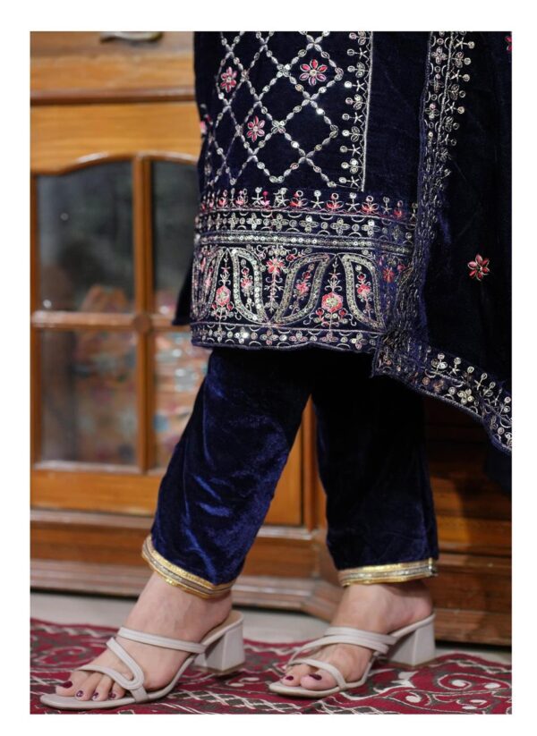 Shop Royal Velvet Designer Suit with Sequence Embroidery , Perfect for Winter Glam! - Image 6