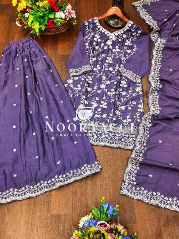 Designer Embroidered Chinon Sharara Suit with Sequence Work – Elegant Festive Wear - Image 7