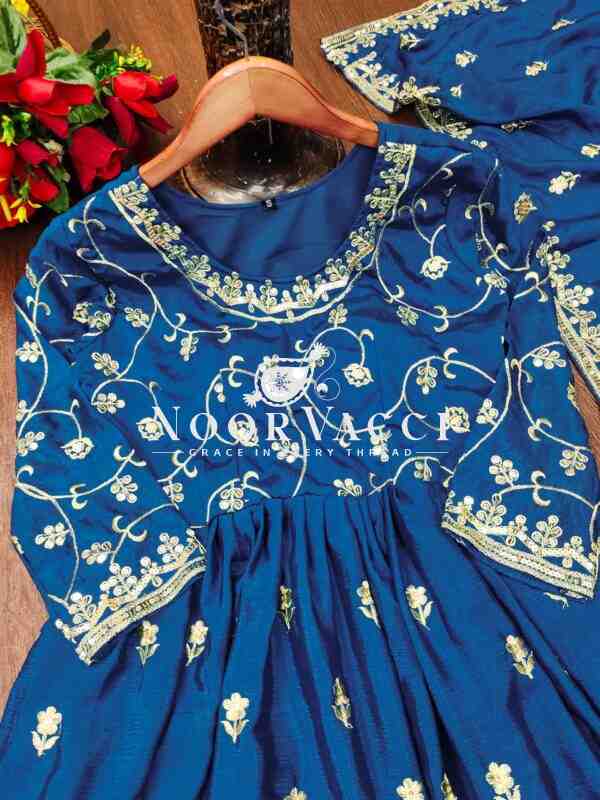 Elegant Chinon Embroidered Gown Set with Sequence Work and Matching Dupatta - Image 7