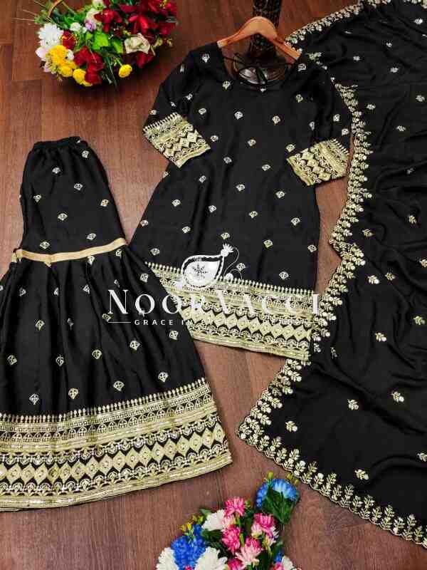 Elegant Embroidered Chinon Sharara Suit with Dupatta – Festive & Designer Wear - Image 7