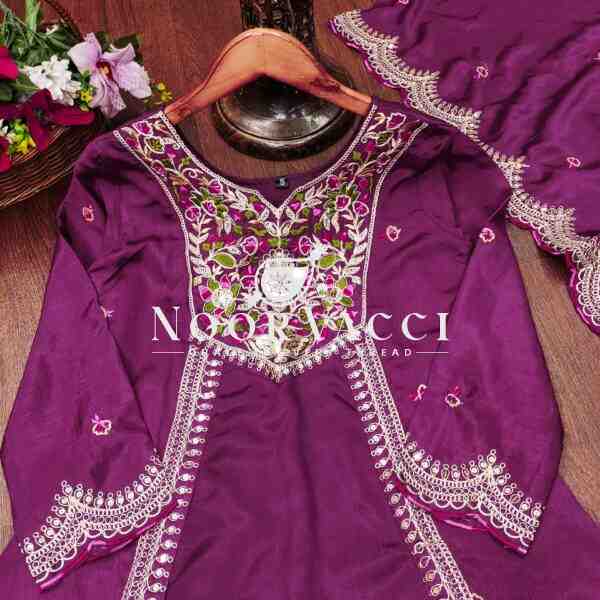 Designer Chinon Gown with Coding Sequence Embroidery – Elegant Ethnic Wear with Dupatta - Image 7
