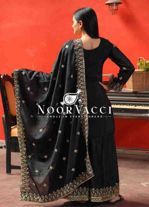 Elegant Chinon Sharara Suit with Intricate Sequence Embroidery – Designer Ethnic Set - Image 7
