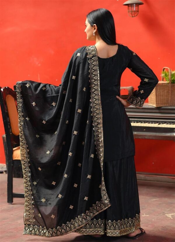Buy Elegant Chinon Sharara Suit with Intricate Sequence Embroidery - Image 7
