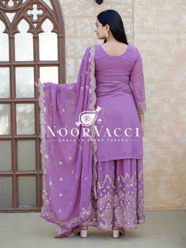 Elegant Fox Georgette Sharara Suit with Beautiful Sequence Embroidery - Image 7