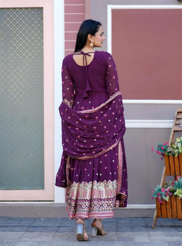 Buy Elegant Fox Georgette Embroidered Gown Set with Sequence Work – Premium Festive Style - Image 7