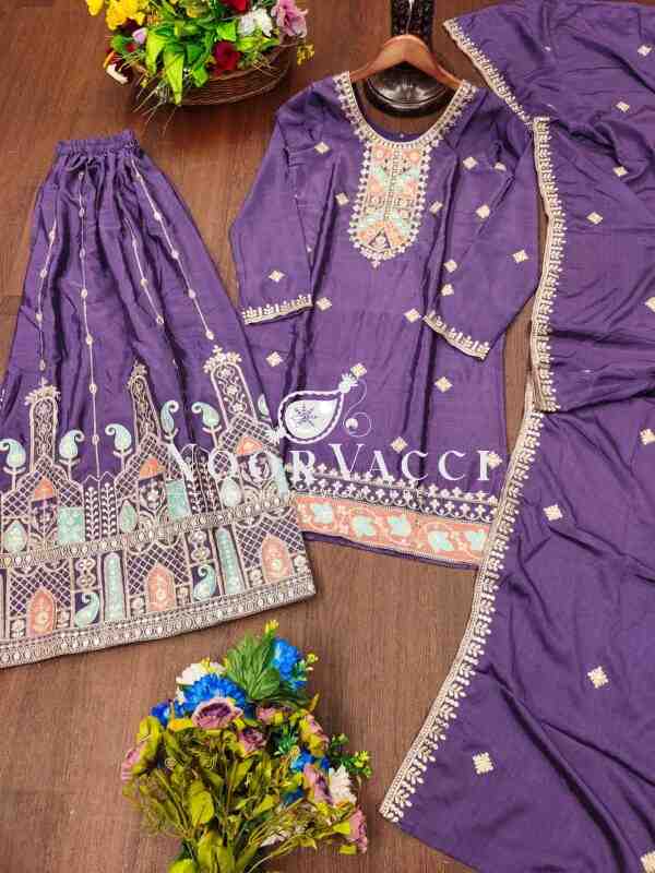 Designer Chinon Sharara Suit with Coding Sequence Embroidery – Premium Festive Wear - Image 7