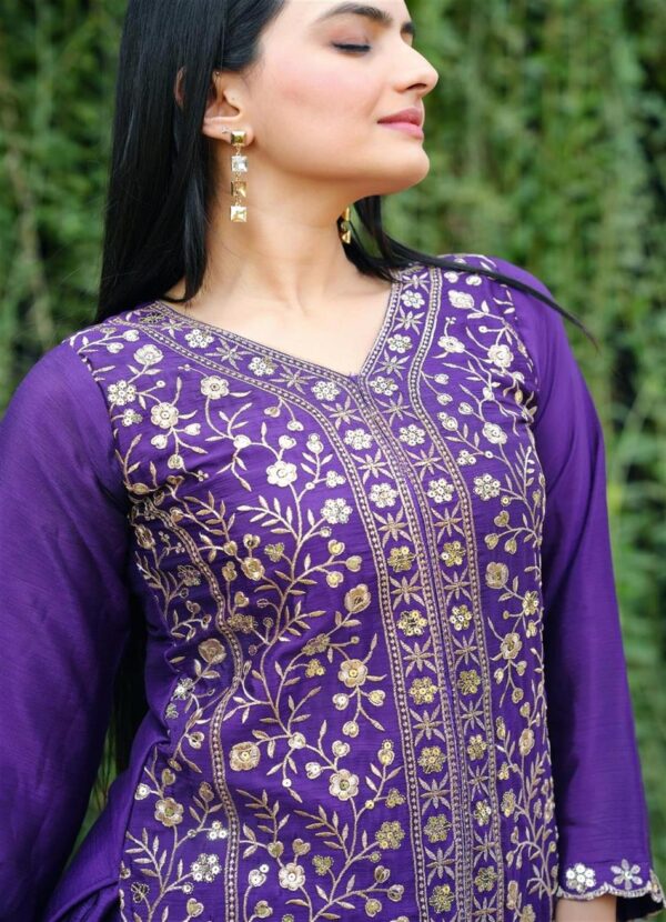 Buy Elegant Chinon Sharara Suit with Sequence Embroidery – Designer Ethnic Ensemble - Image 7