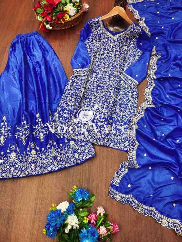 Chinon Embroidered Sharara Suit with Sequence Work – Festive Designer Set - Image 7