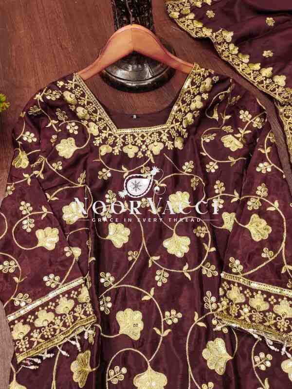 Elegant Chinon Sharara Suit with Real Kodi Lace and Sequence Embroidery - Image 7