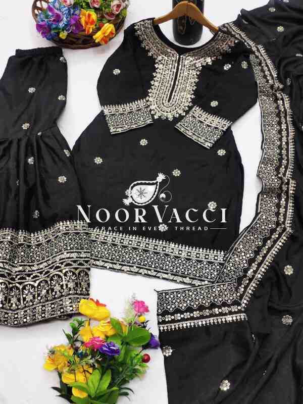 Elegant Chinon Sharara Suit with Sequence Embroidery – Designer Ethnic Set - Image 7
